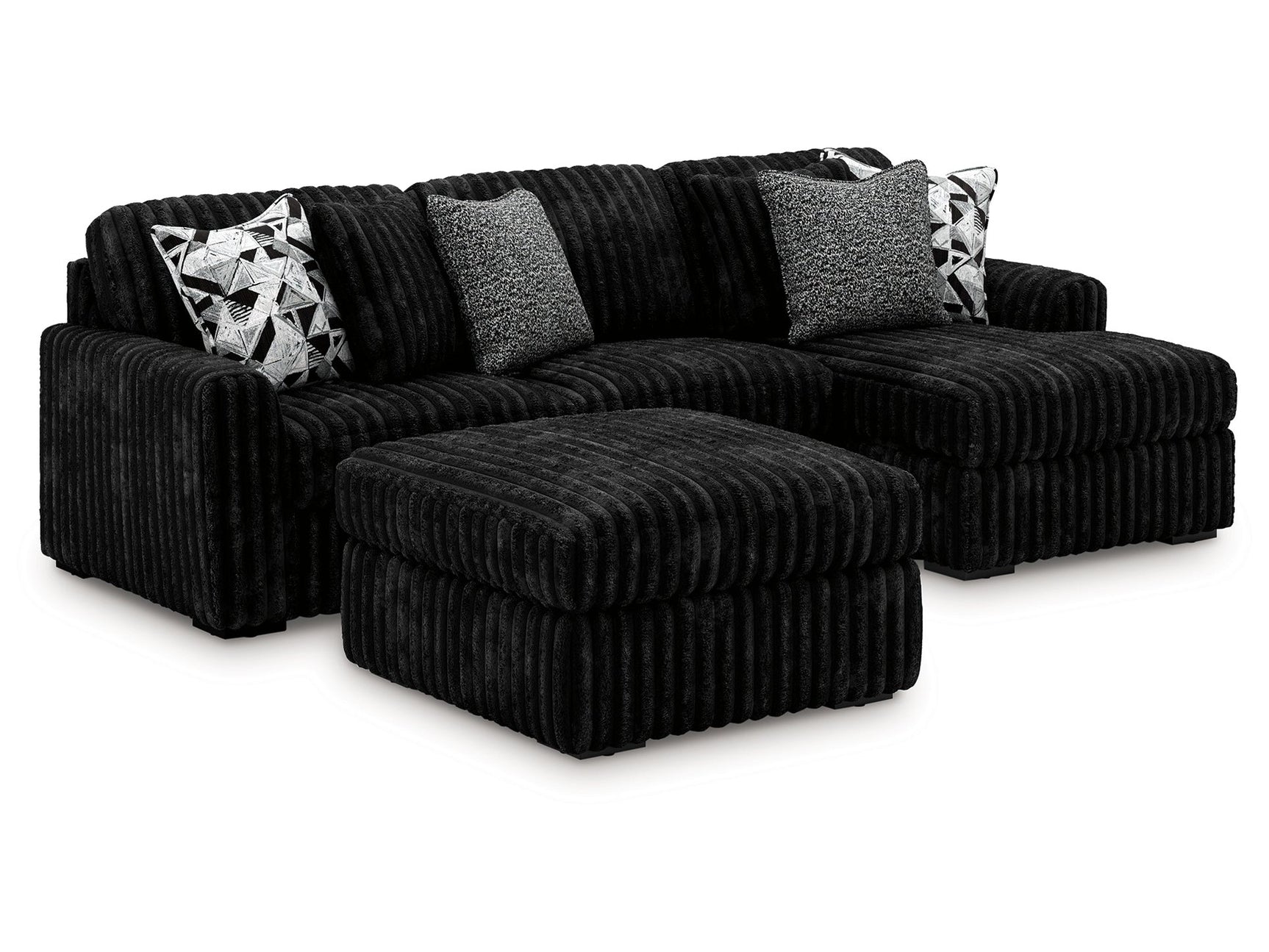 Midnight-Madness Onyx 2-Piece Sectional and Oversized Accent Ottoman (Online Special Price) - Ornate Home