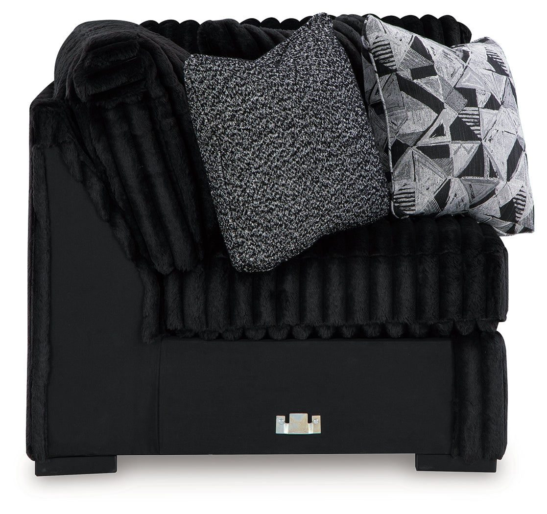 Midnight-Madness Onyx 3-Piece Sectional, Chaise and Oversized Accent Ottoman - Ornate Home