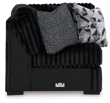 Midnight-Madness Onyx 3-Piece Sectional, Chaise and Oversized Accent Ottoman - Ornate Home