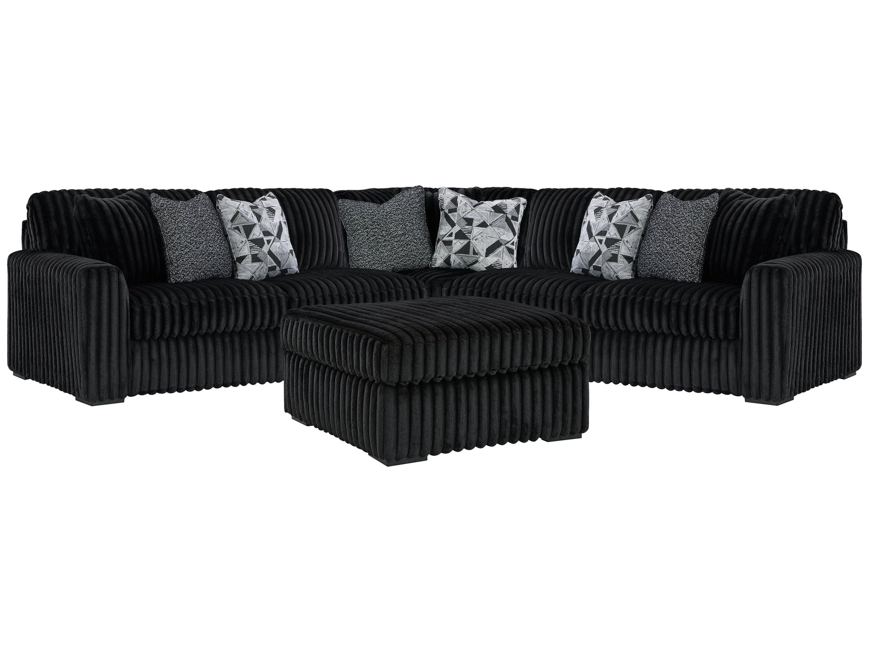 Midnight-Madness Onyx 3-Piece Sectional and Oversized Ottoman (Online Special Price)x - Ornate Home