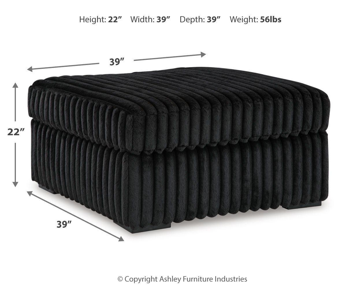 Midnight-Madness Onyx 3-Piece Sectional and Oversized Ottoman (Online Special Price)x - Ornate Home