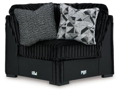 Midnight-Madness Onyx 3-Piece Sectional and Oversized Ottoman - Ornate Home