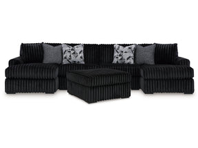 Midnight-Madness Onyx 3-Piece Sectional with Double Chaise and Ottoman (Online Special Price) - Ornate Home