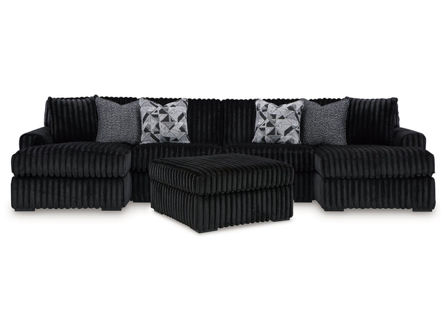 Midnight-Madness Onyx 3-Piece Sectional with Double Chaise and Ottoman (Online Special Price) - Ornate Home