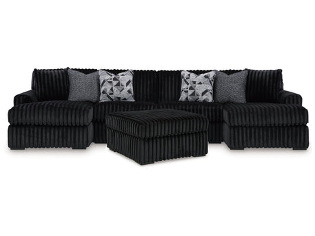 Midnight-Madness Onyx 3-Piece Sectional with Double Chaise and Ottoman - Ornate Home