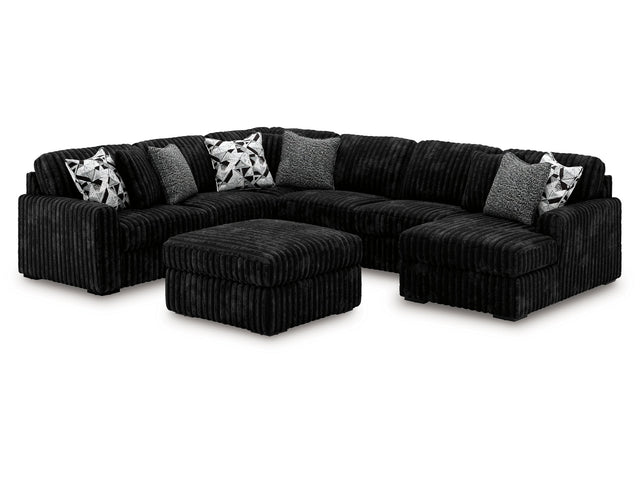 Midnight-Madness Onyx 4-Piece Sectional and Oversized Accent Ottoman (Online Special Price) - Ornate Home