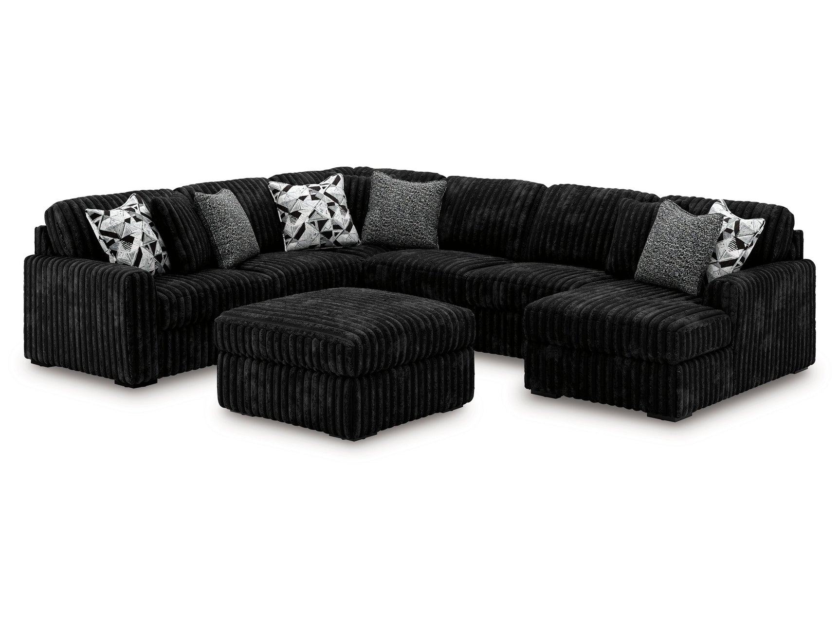 Midnight-Madness Onyx 4-Piece Sectional and Oversized Accent Ottoman - Ornate Home