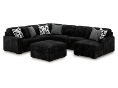 Midnight-Madness Onyx 4-Piece Sectional and Oversized Accent Ottoman - Ornate Home
