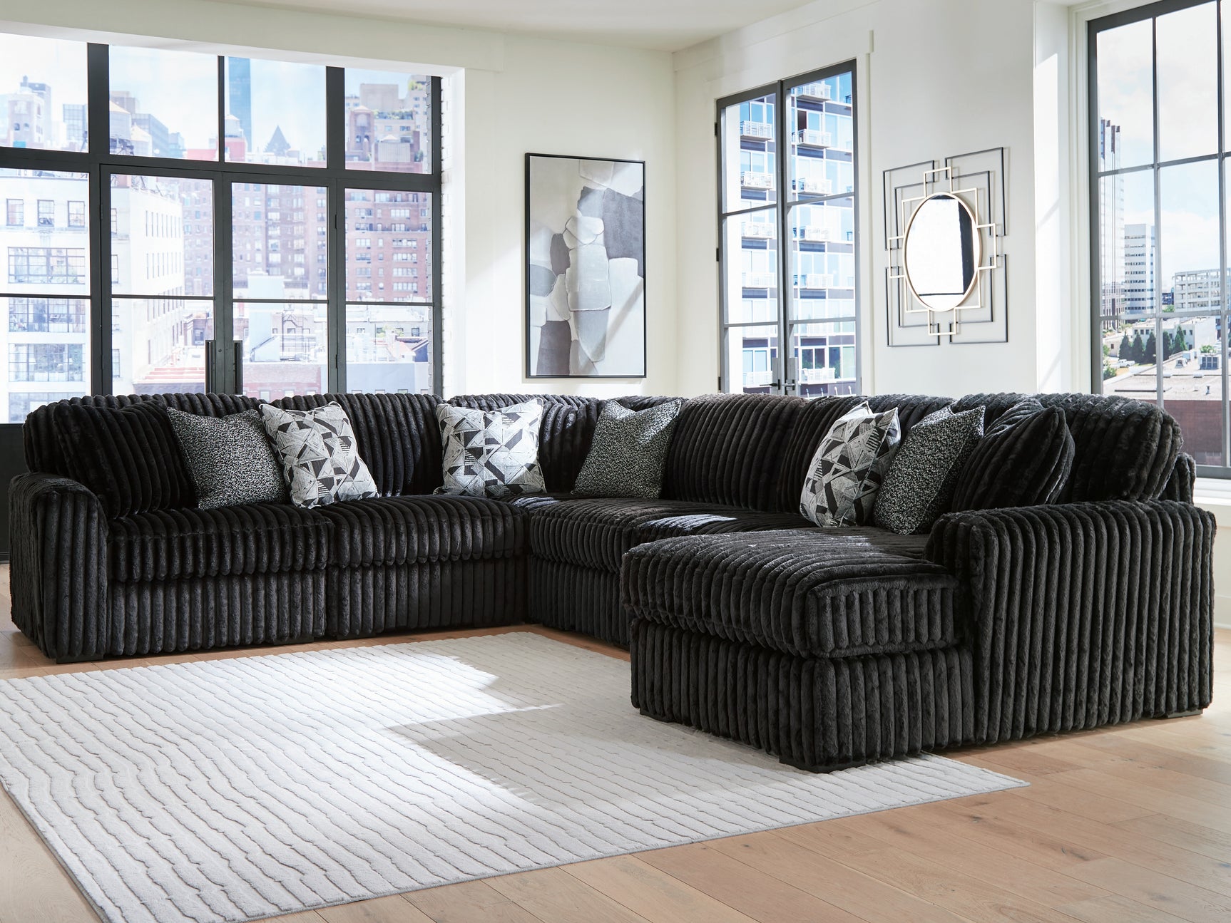 Midnight-Madness Onyx 6-Piece Sectional with Right Chaise - Ornate Home