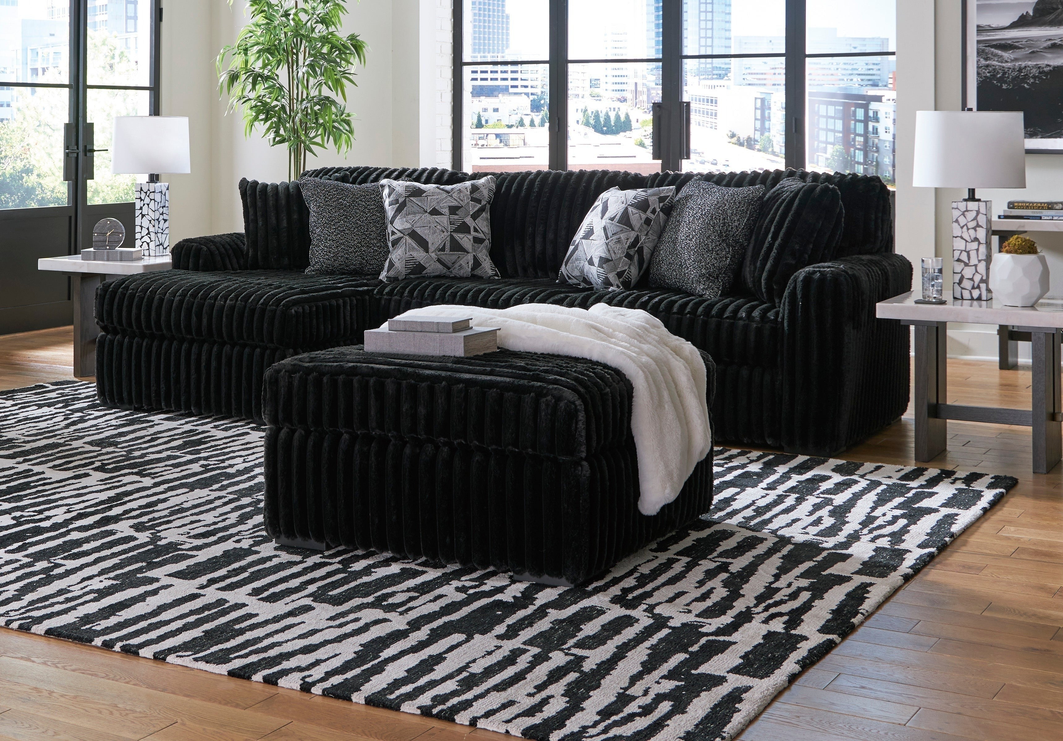Ashley Furniture Midnight-Madness Onyx Corduroy 2-Piece LAF Chaise