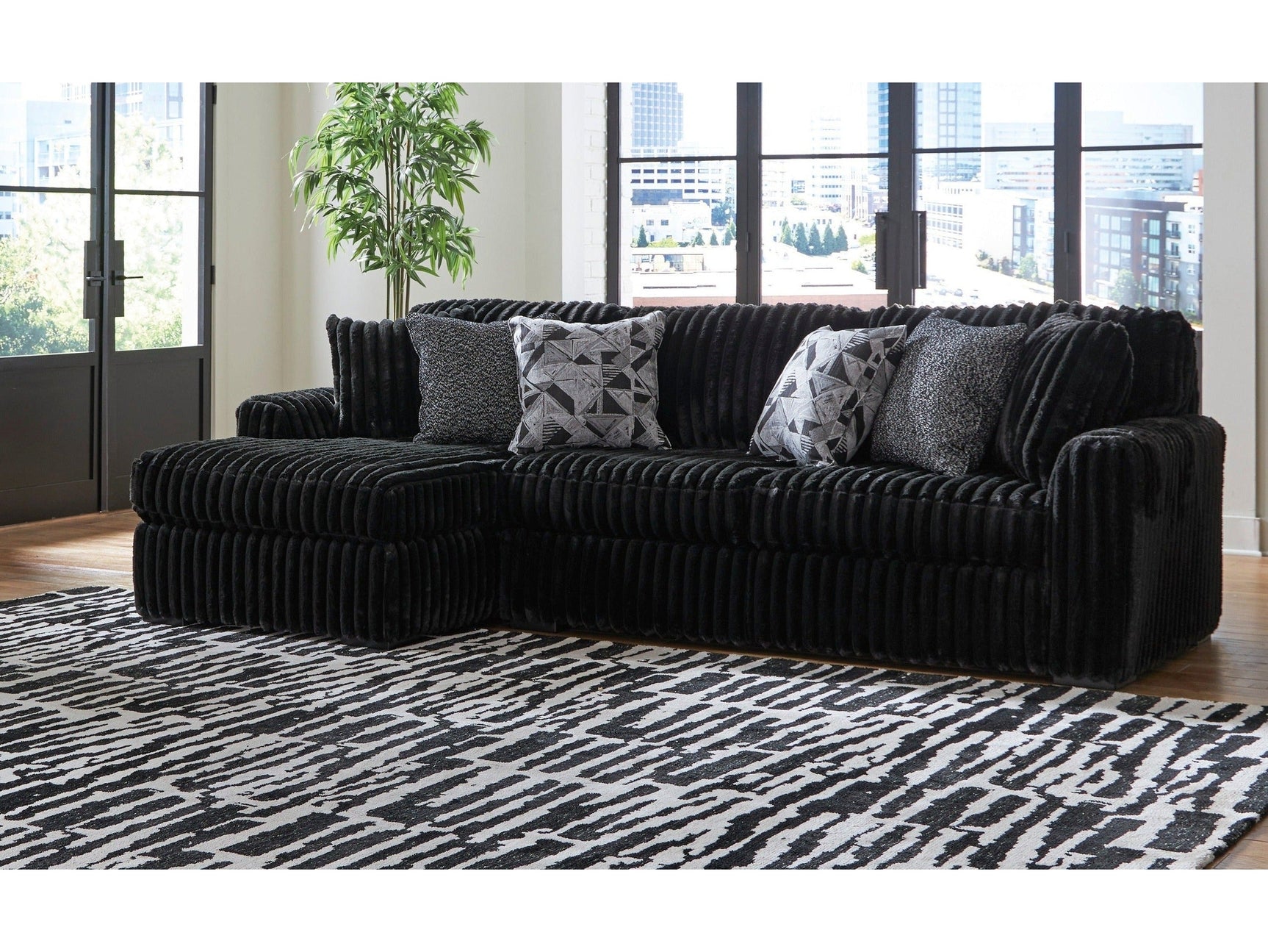 Midnight-Madness Onyx Corduroy 2-Piece LAF Chaise Sectional - Ornate Home