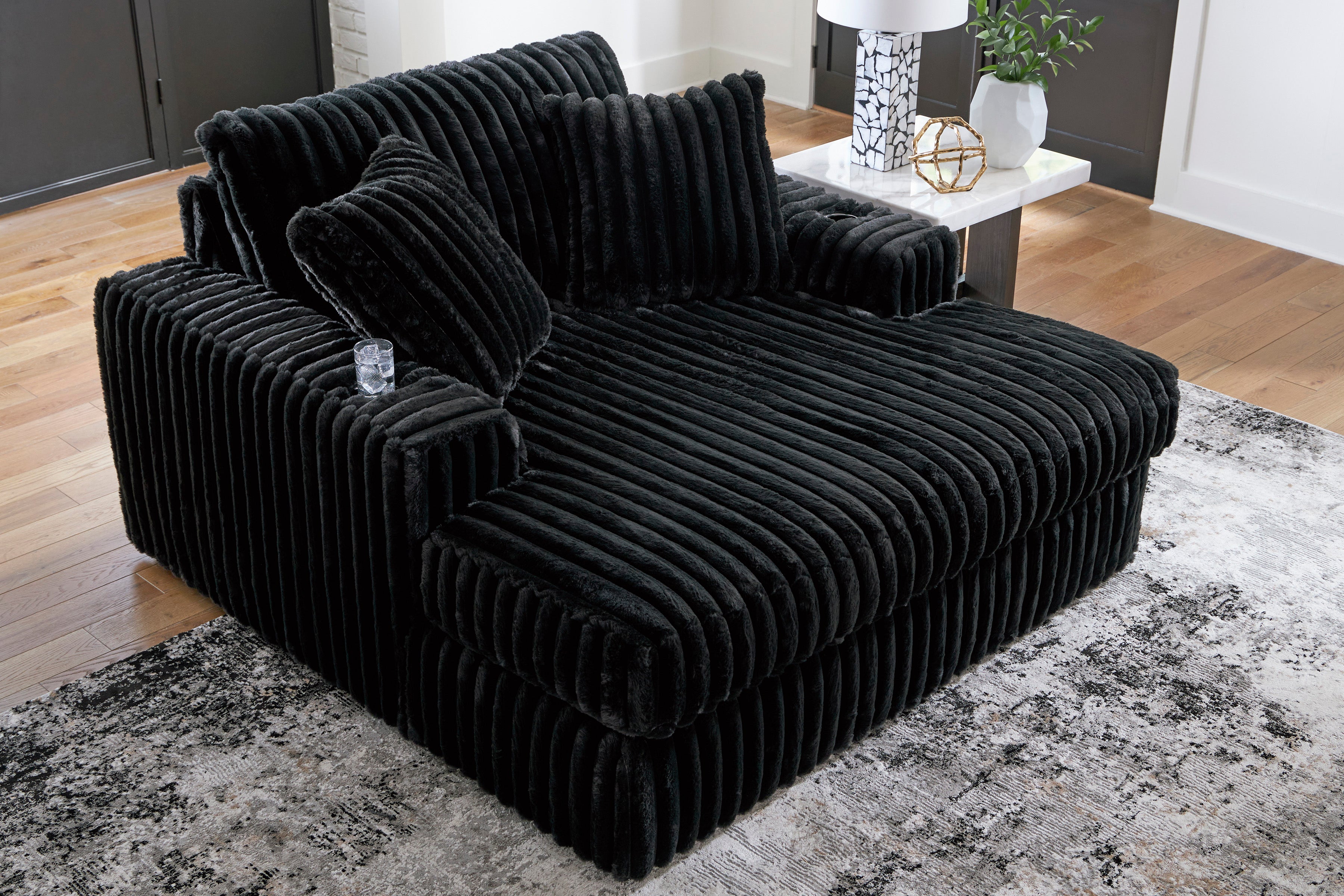 Ashley Furniture Midnight-Madness Onyx Corduroy 2-Piece RAF Chaise