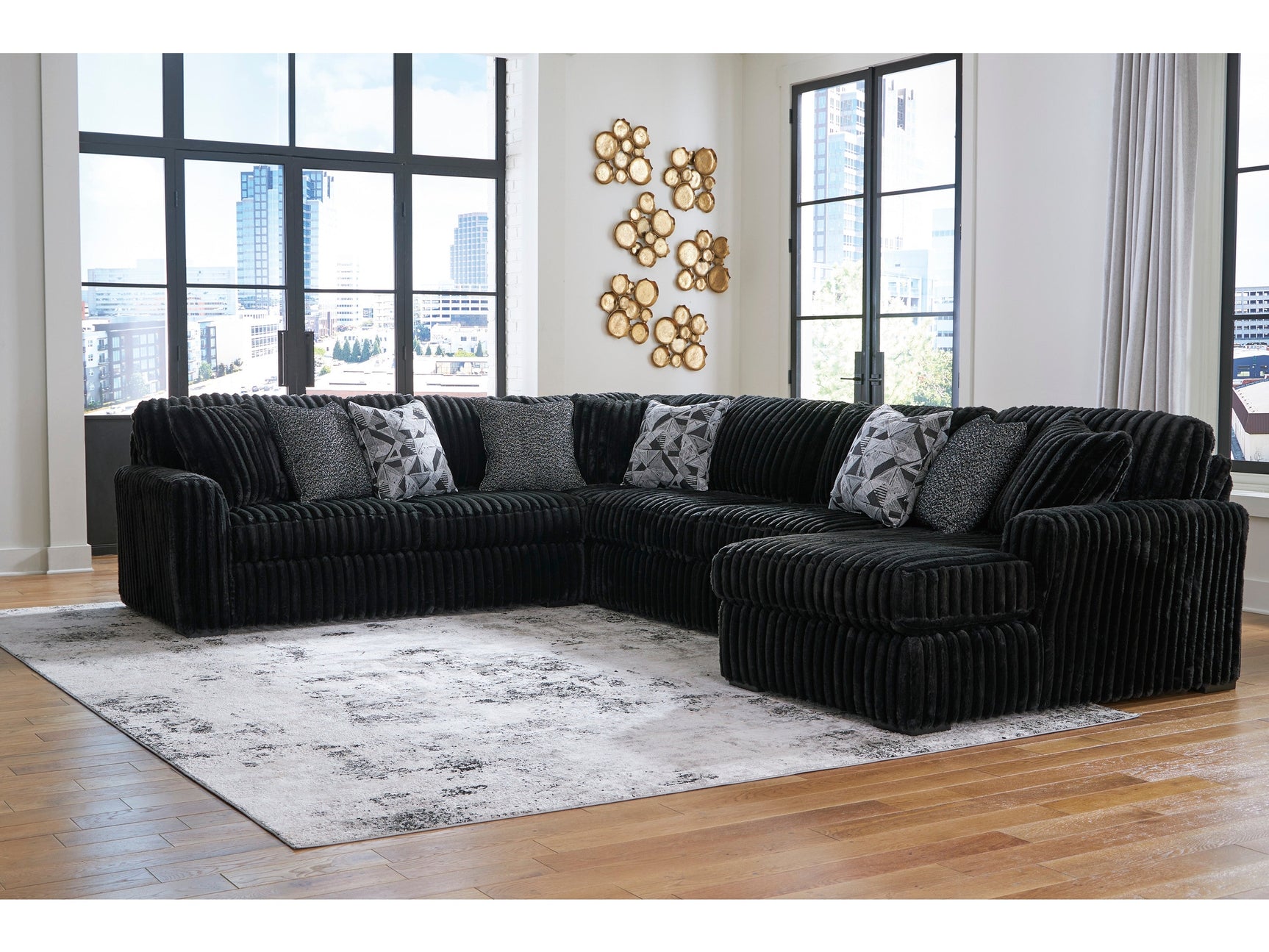 Midnight-Madness Onyx Corduroy 4-Piece RAF Chaise Sectional - Ornate Home