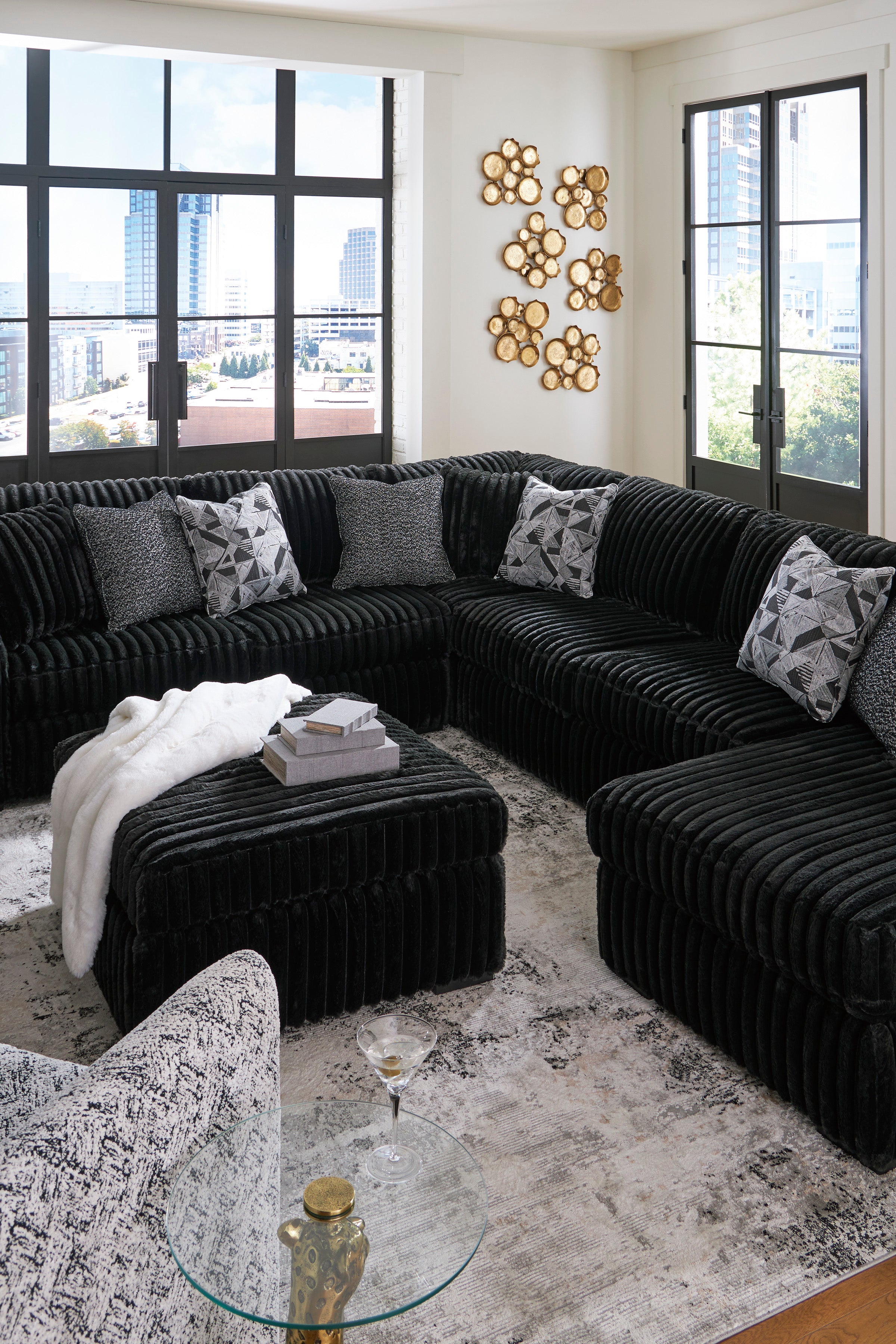 Ashley Furniture Midnight-Madness Onyx Corduroy 4-Piece RAF Chaise