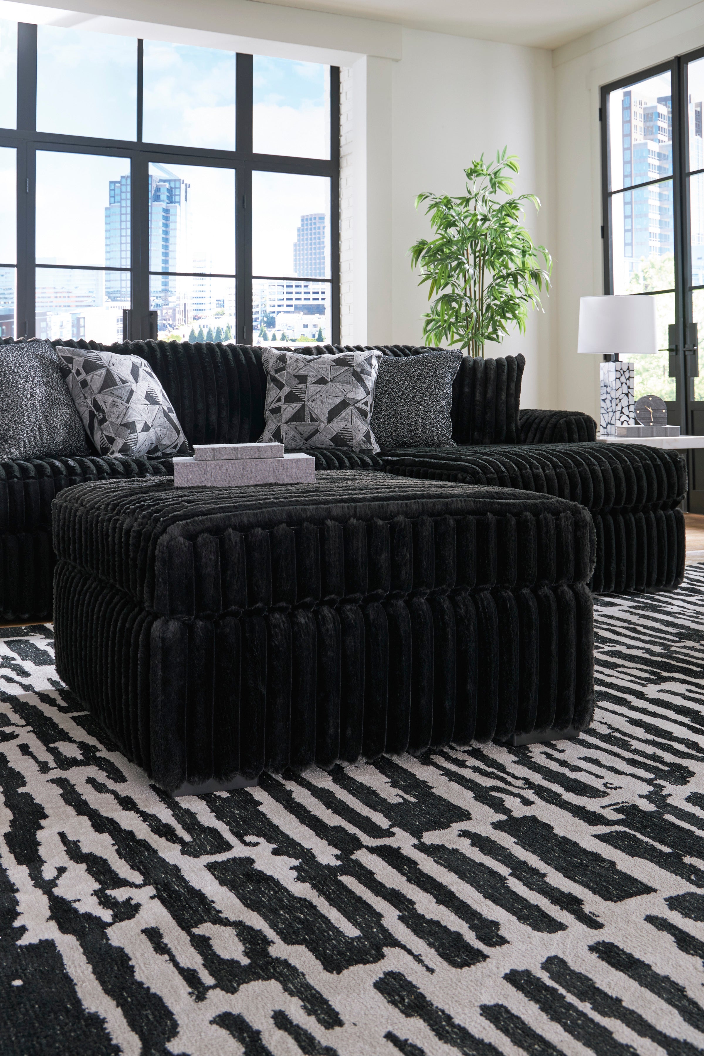 Ashley Furniture Midnight-Madness Onyx Corduroy Modular Sectional
