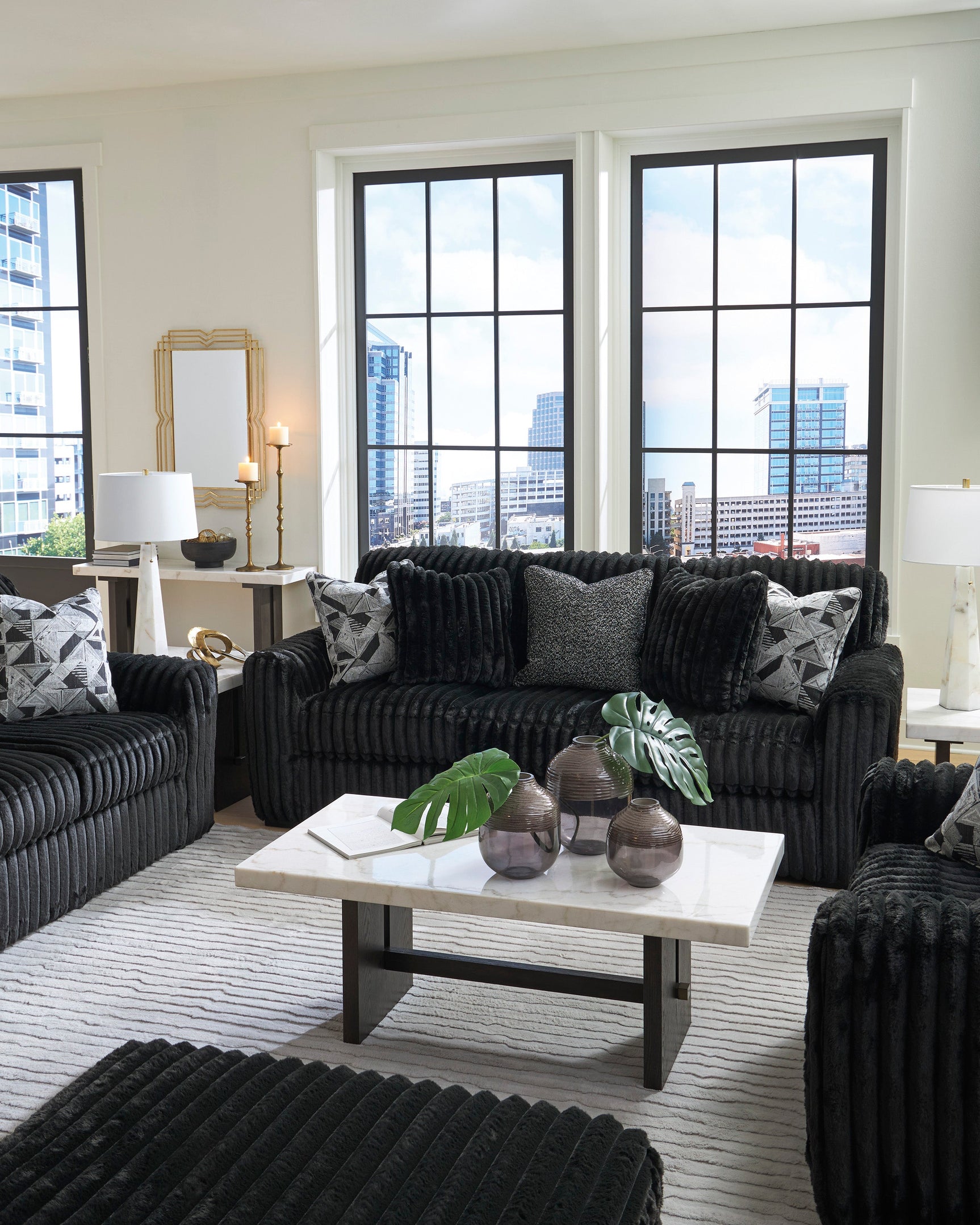 Midnight-Madness Onyx Corduroy Sofa (Online Special Price) - Ornate Home