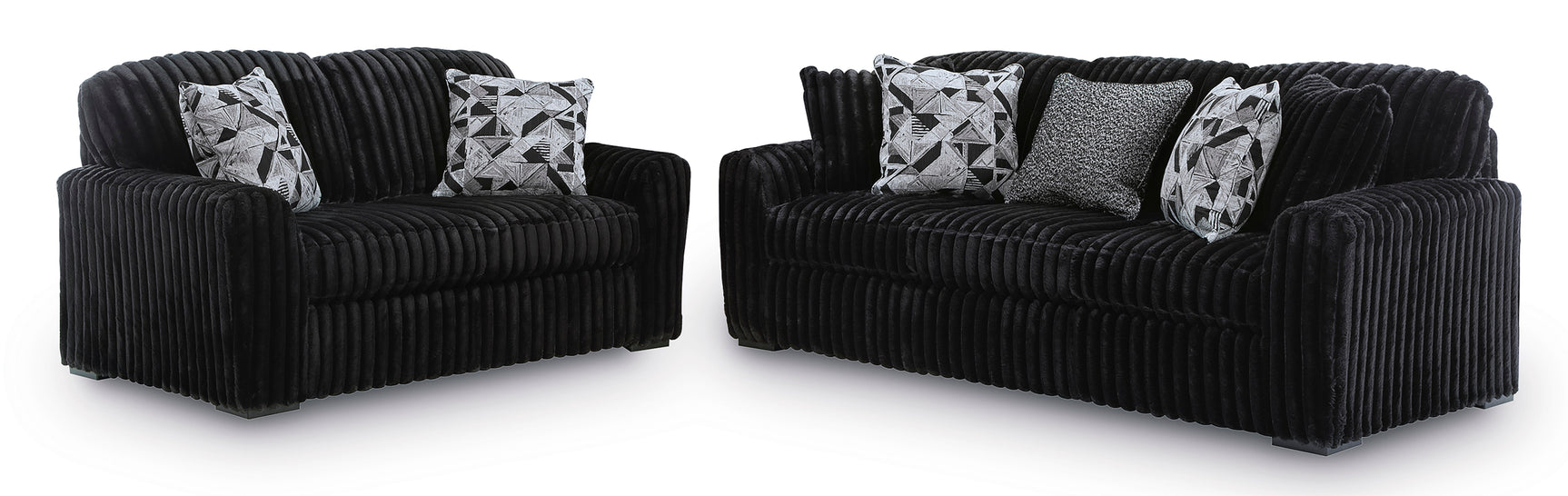 Midnight-Madness Onyx Corduroy Sofa and Loveseat Living Room Set (Online Special Price) - Ornate Home
