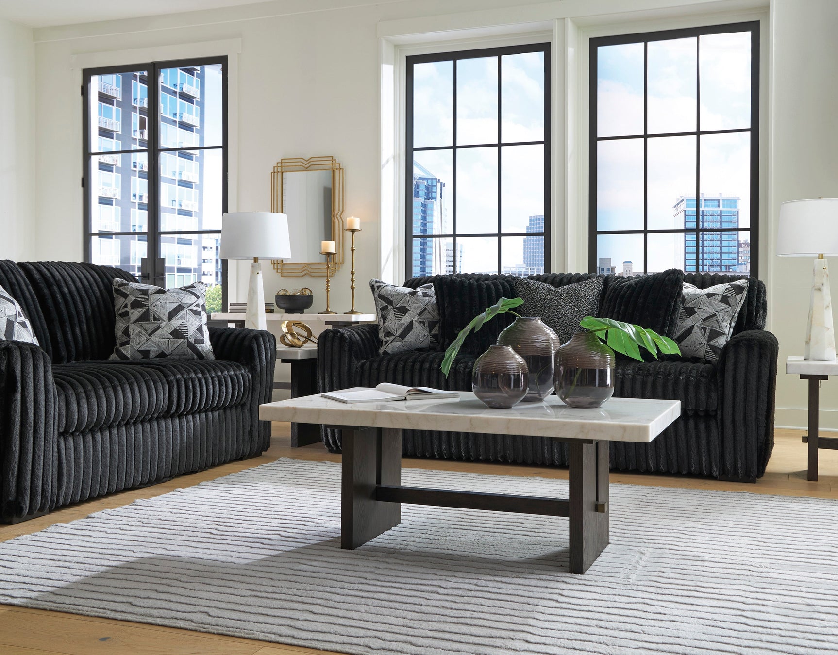 Midnight-Madness Onyx Corduroy Sofa and Loveseat Living Room Set (Online Special Price) - Ornate Home