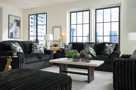 Midnight-Madness Onyx Corduroy Sofa and Loveseat Living Room Set - Ornate Home