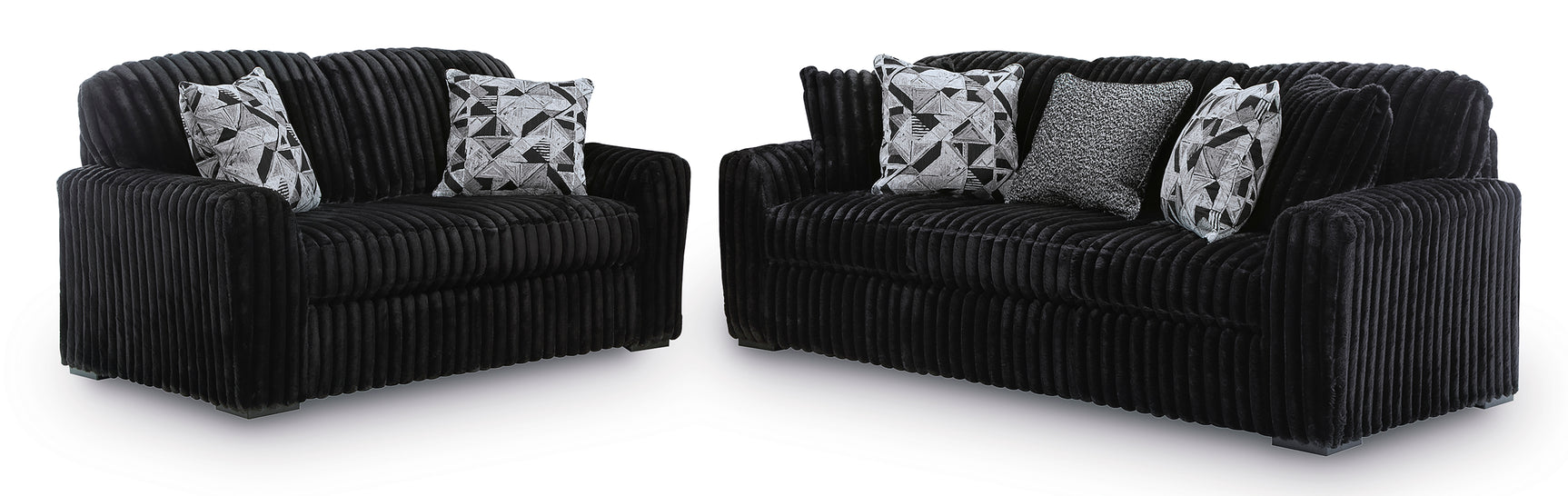 Midnight-Madness Onyx Corduroy Sofa and Loveseat Living Room Set - Ornate Home
