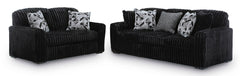 Midnight-Madness Onyx Corduroy Sofa and Loveseat Living Room Set - Ornate Home