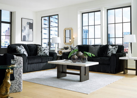 Midnight-Madness Onyx Corduroy Sofa and Loveseat Living Room Set - Ornate Home