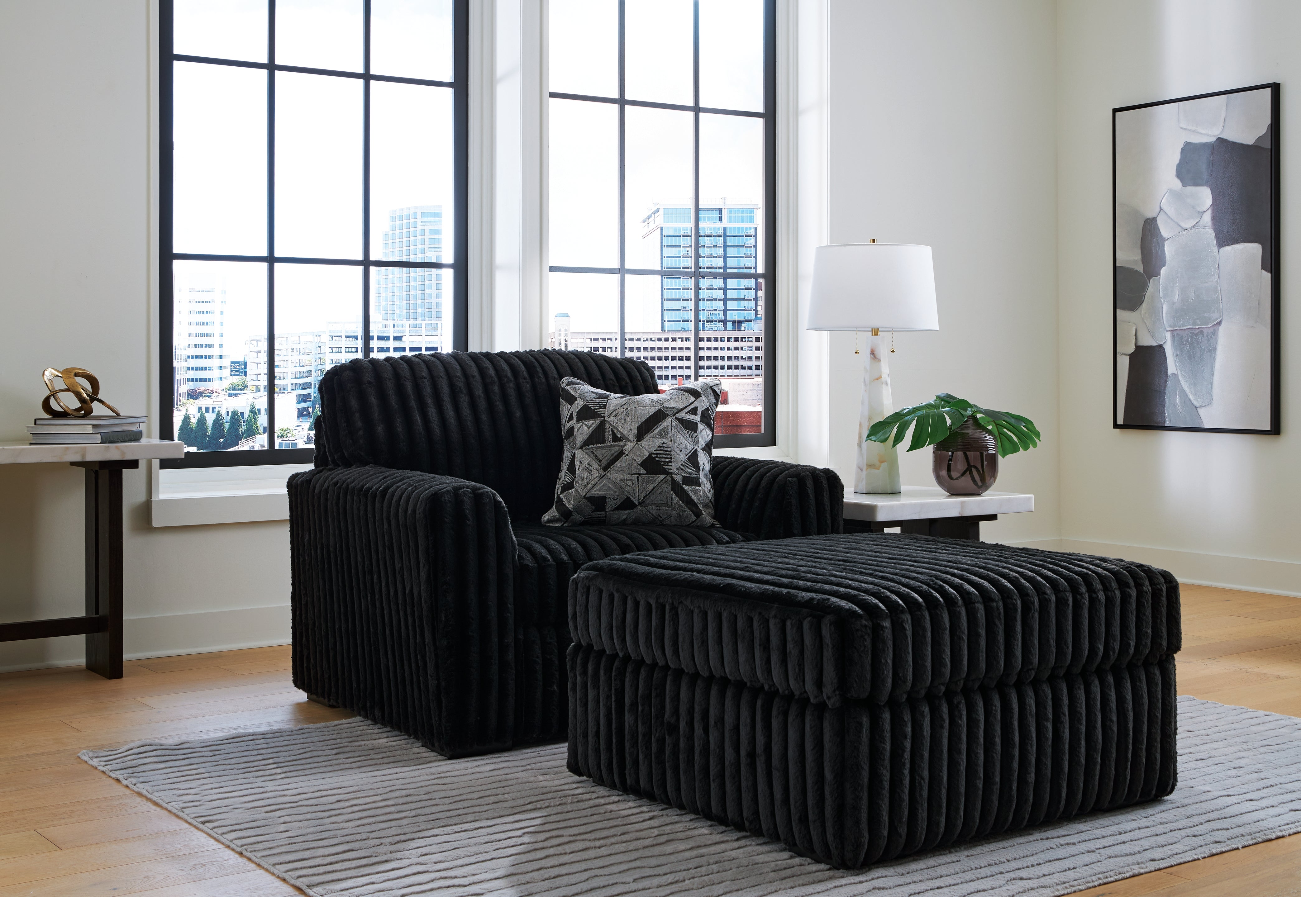 Ashley Furniture Midnight-Madness Onyx Oversized Chair and Ottoman