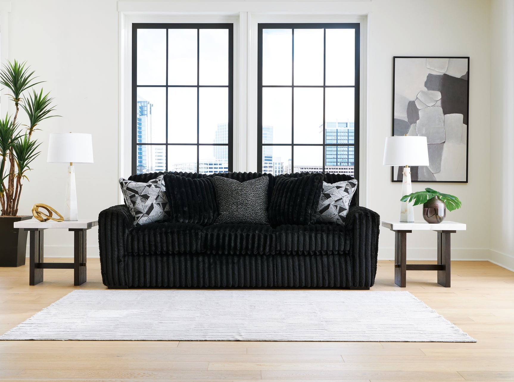 Midnight-Madness Onyx Sofa, Loveseat and Oversized Chair (Online Special Price) - Ornate Home
