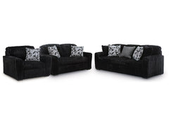 Midnight-Madness Onyx Sofa, Loveseat and Oversized Chair - Ornate Home