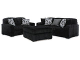 Midnight-Madness Onyx Sofa, Loveseat and Oversized Ottoman (Online Special Price) - Ornate Home