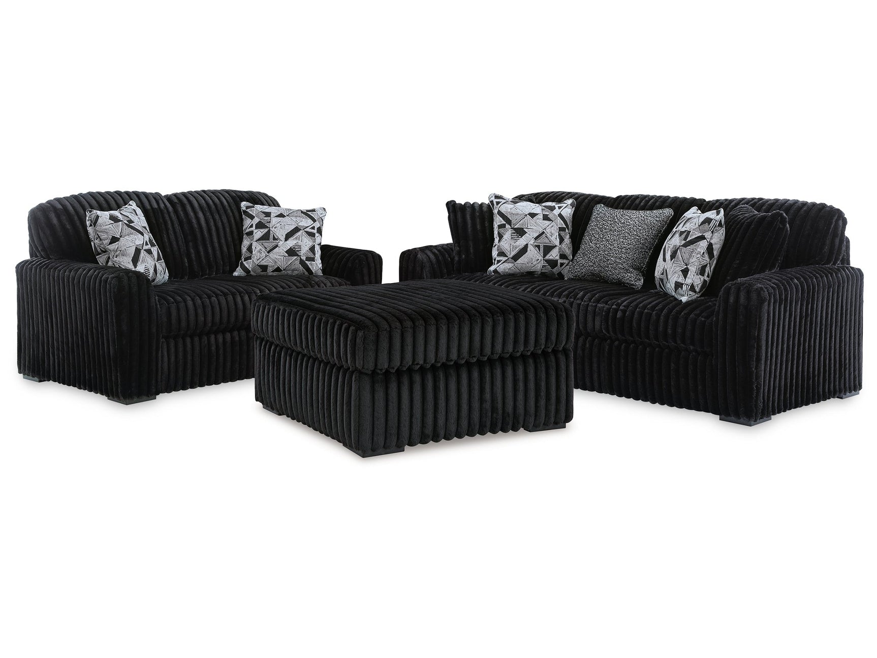Midnight-Madness Onyx Sofa, Loveseat and Oversized Ottoman (Online Special Price) - Ornate Home