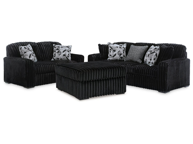 Midnight-Madness Onyx Sofa, Loveseat and Oversized Ottoman (Online Special Price) - Ornate Home