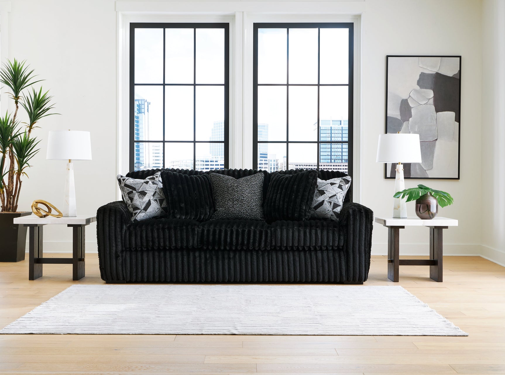 Midnight-Madness Onyx Sofa, Loveseat and Oversized Ottoman (Online Special Price) - Ornate Home