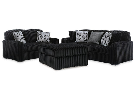 Midnight-Madness Onyx Sofa, Loveseat and Oversized Ottoman - Ornate Home