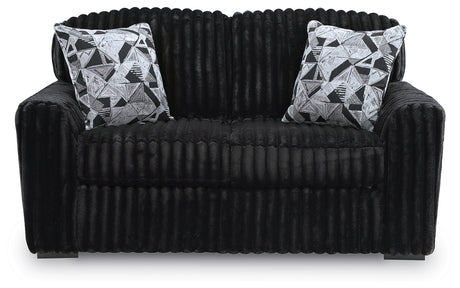 Midnight-Madness Onyx Sofa, Loveseat and Oversized Ottoman - Ornate Home