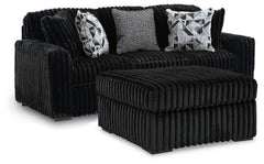 Midnight-Madness Onyx Sofa and Oversized Ottoman - Ornate Home