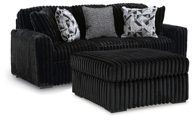 Midnight-Madness Onyx Sofa and Oversized Ottoman - Ornate Home