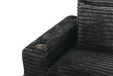 Midnight-Madness ll Black Jumbo Corduroy 2pc Reversible Sectional Sofa w/ Dual Cupholders & USB Ports - Ornate Home