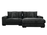 Midnight-Madness ll Black Jumbo Corduroy 2pc Reversible Sectional Sofa w/ Dual Cupholders & USB Ports - Ornate Home