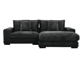 Midnight-Madness ll Black Jumbo Corduroy 2pc Reversible Sectional Sofa w/ Dual Cupholders & USB Ports - Ornate Home