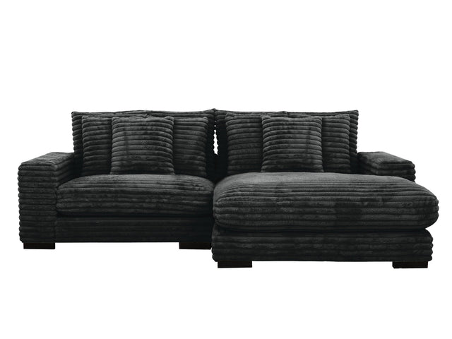 Midnight-Madness ll Black Jumbo Corduroy 2pc Reversible Sectional Sofa w/ Dual Cupholders & USB Ports - Ornate Home