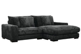 Midnight-Madness ll Black Jumbo Corduroy 2pc Reversible Sectional Sofa w/ Dual Cupholders & USB Ports - Ornate Home