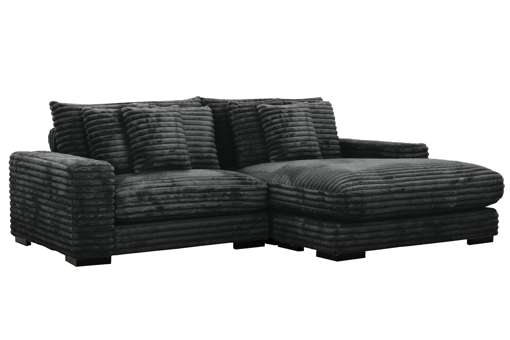 Midnight-Madness ll Black Jumbo Corduroy 2pc Reversible Sectional Sofa w/ Dual Cupholders & USB Ports - Ornate Home