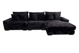 Midnight-Madness ll Black Jumbo Corduroy 3pc Reversible Sectional Sofa w/ Dual Cupholders & USB Ports - Ornate Home