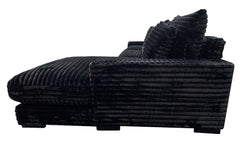 Midnight-Madness ll Black Jumbo Corduroy 3pc Reversible Sectional Sofa w/ Dual Cupholders & USB Ports - Ornate Home