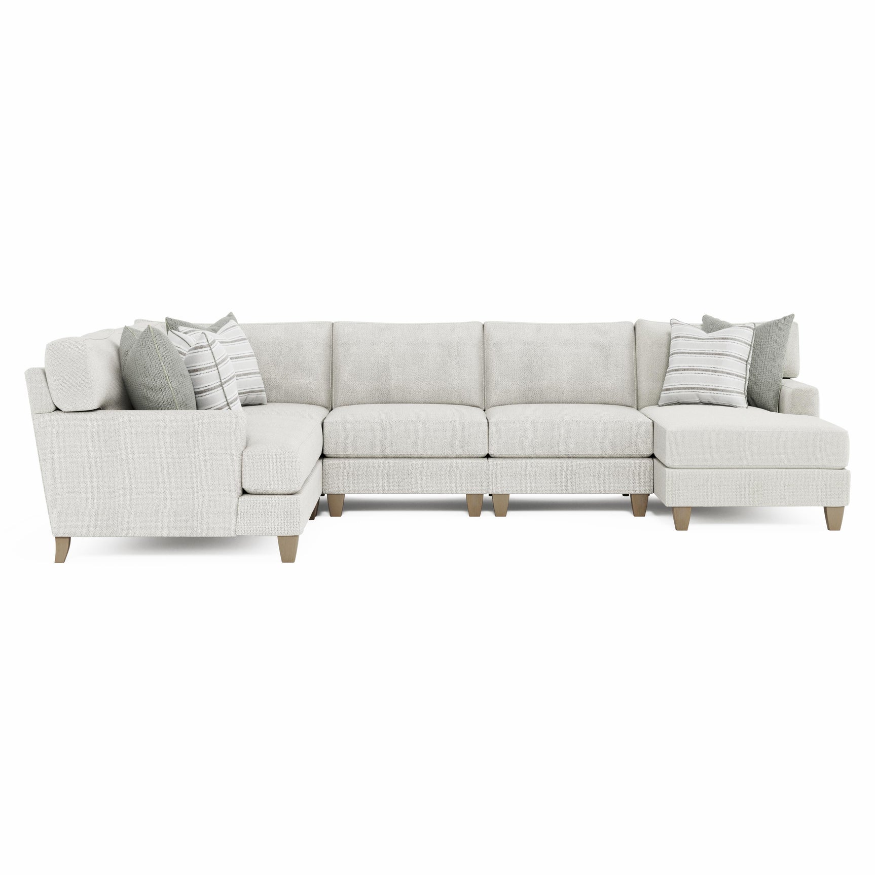 Mila Beige/Tan 5-Piece Fabric Sectional with Right Chaise - Ornate Home
