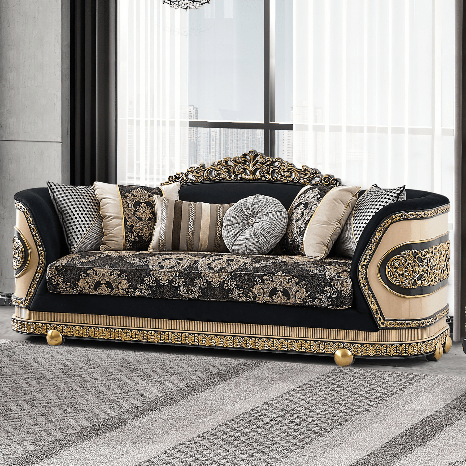 Milano Classico Black/Beige 3-Pc Living Room Set / HD-9012-SET3 - Ornate Home