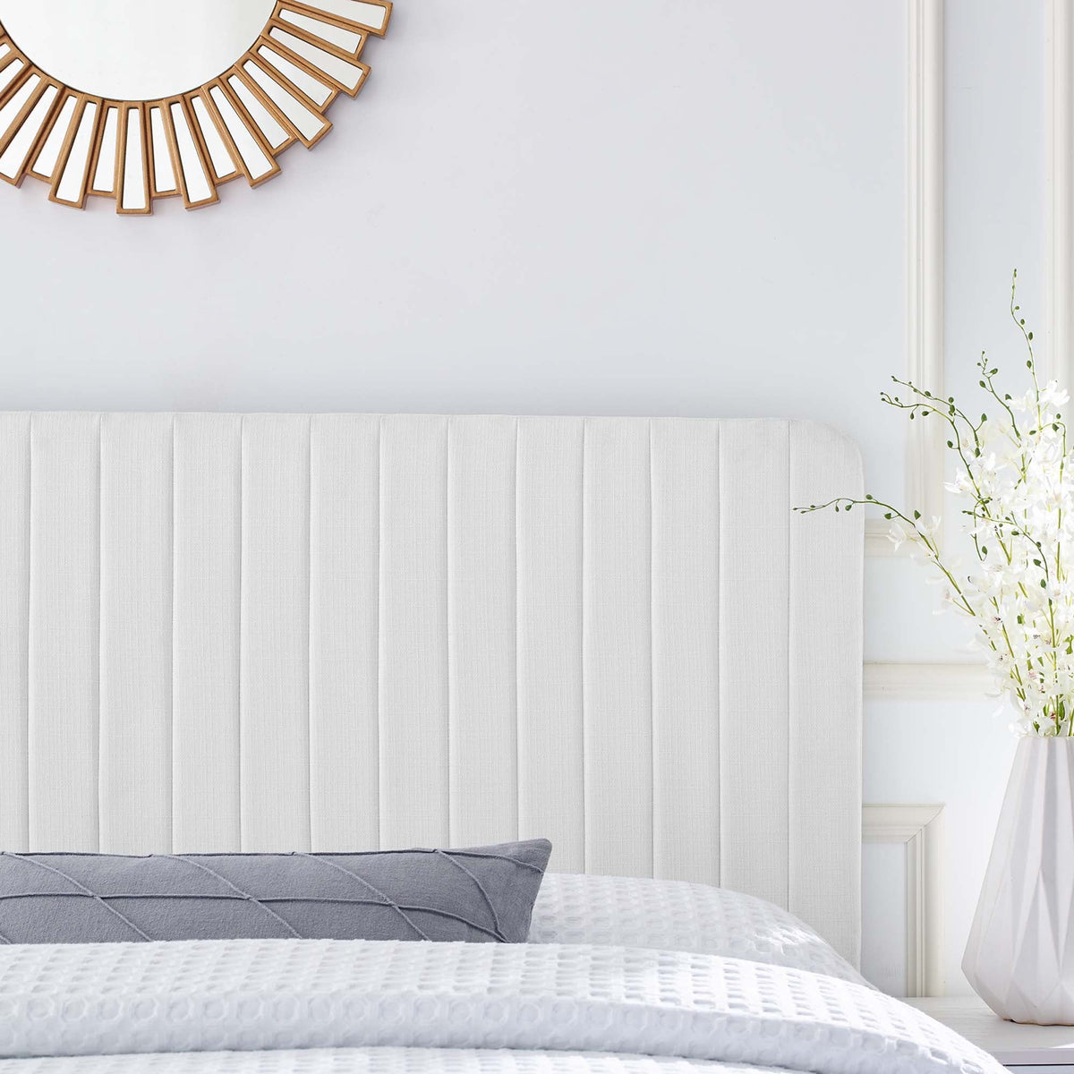 Milenna White Channel Tufted Upholstered Fabric Full/Queen Headboard - Ornate Home
