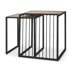 Miles Black Metal with Light Wood Nesting End/Side Table - Ornate Home