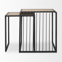 Miles Black Metal with Light Wood Nesting End/Side Table - Ornate Home